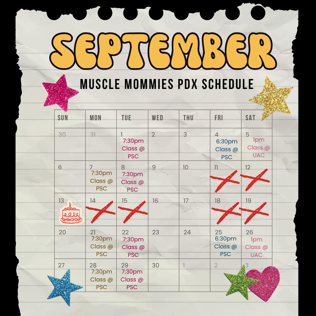 August Muscle Mommies Class Schedule Muscle Mommies Portland class schedule august 2026